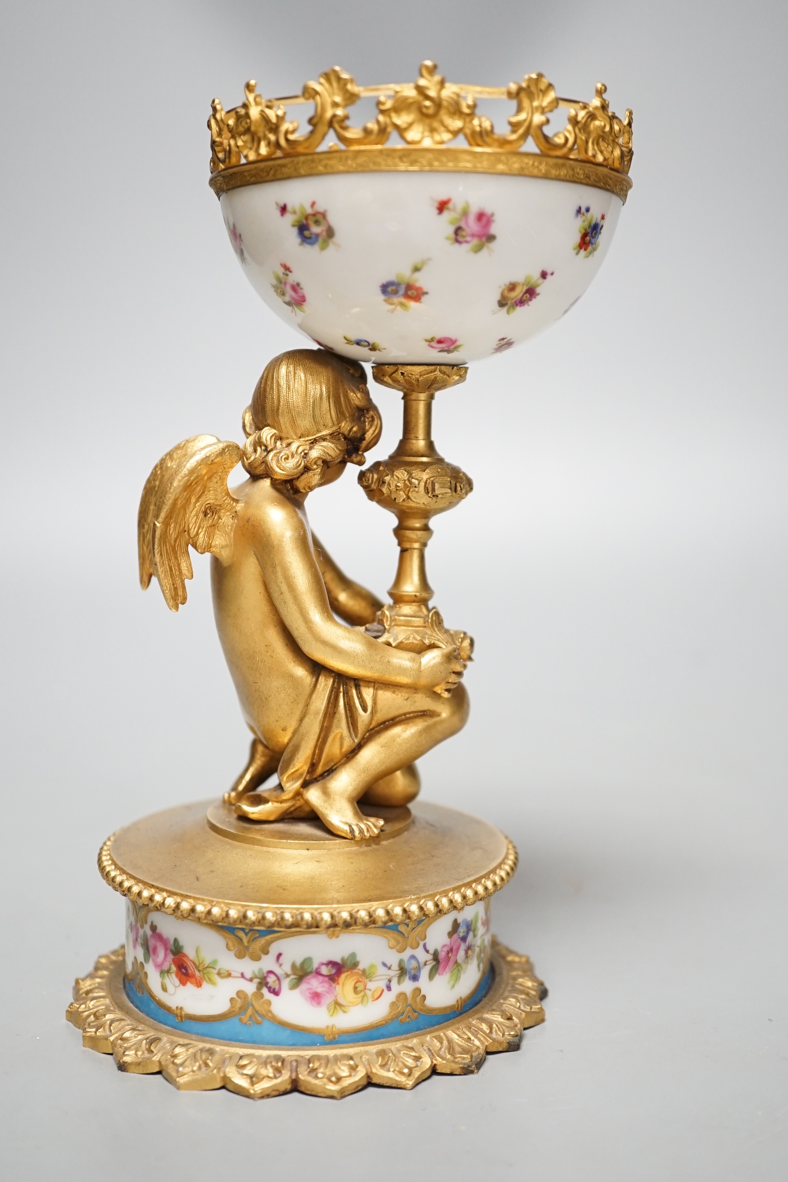 A 19th century French ormolu and Sevres style porcelain mounted Bon Bon dish 19cm